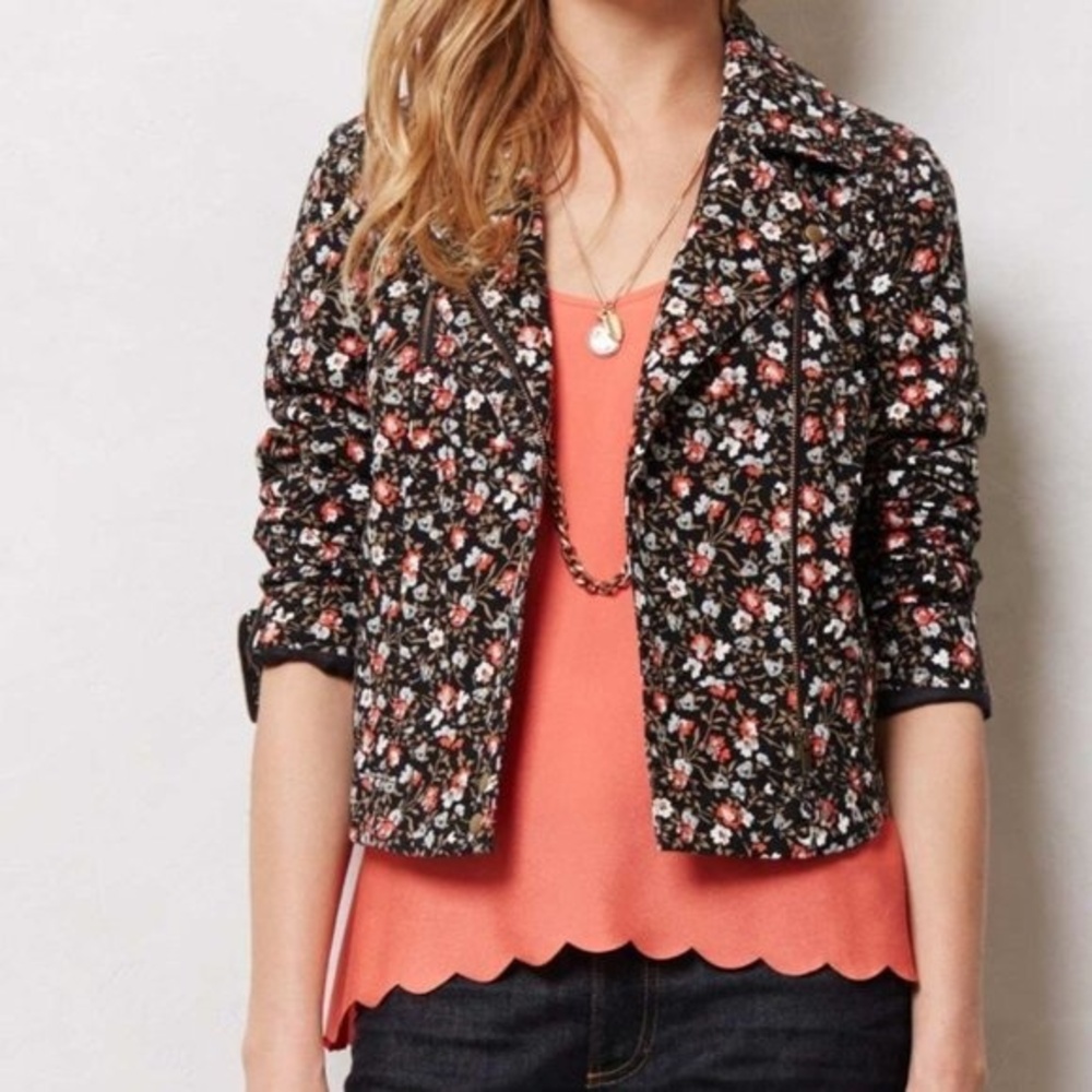 Anthropologie Hei Hei Tinsley Floral Moto Jacket Size 4 Preppy Twee